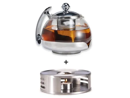 Gravidus Teekannen Set - 1,2 Liter Glas Teekanne mit Siebeinsatz und Stövchen, ideal für köstlichen Tee und perfekte Geschenkidee für Teeliebhaber