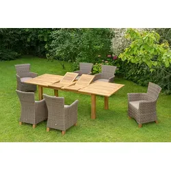 Merxx Toskana Set 13tlg. - Elegantes Gartenset mit 6 Sesseln und Doppelausziehtisch - Gartenmöbel-Set mit 6 bequemen Sesseln und einem flexiblen Doppelausziehtisch, perfekt für gesellige Grillabende im Freien.