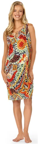 Damen Strandkleid ASCAFA Exotisch - Buntes Sommerkleid in Größe 52 - Leichtes, ärmelloses Strandkleid aus Viskose und Elasthan, ideal für sonnige Tage. Mit breiten Trägern und buntem Design sorgt es für einen trendigen Look am Strand.