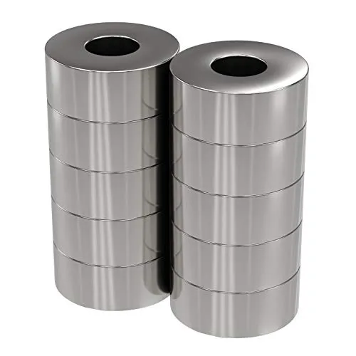 10x Neodym Power Magnet silber - Ringmagnet extra stark - Durchmesser 15x6mm hoch Innendurchmesser 6mm - Supermagnet - Haftkraft ca. 5kg - Magnete für Whiteboard, Pinnwand, Magnettafel, Werkstatt