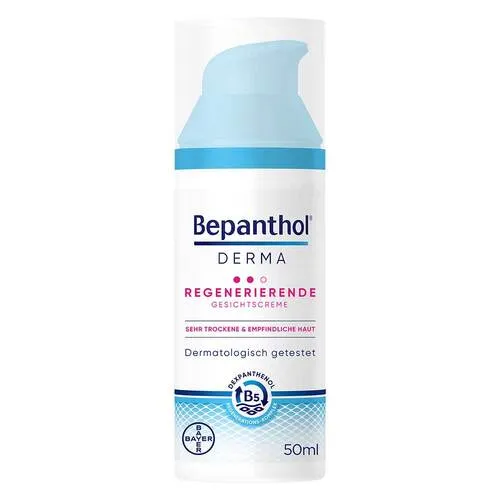 Bepanthol DERMA Regenerierende Gesichtscreme 1X50 ml - Arzneimittel zur intensiven Hautregeneration, ideal für trockene und empfindliche Haut mit feuchtigkeitsspendenden Inhaltsstoffen.