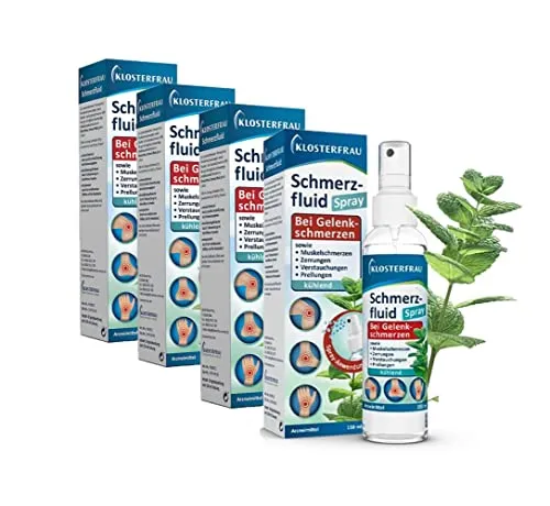 Klosterfrau Schmerzfluid | kühlende Spray-Anwendung | Bei Gelenk- und Muskelschmerzen | 3-fach Wirkung | 4 x 150 ml