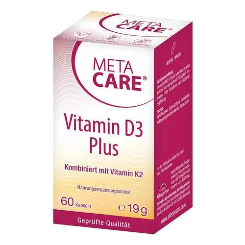 Meta Care Vitamin D3 Plus 10.000 I.e+80 Μg K2 Kapseln - Hochdosiertes Nahrungsergänzungsmittel für starke Abwehrkräfte, kombiniert Vitamin D3 und K2 zur Unterstützung gesunder Knochen. Ideal für die Herbst- und Wintermonate.
