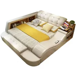 Luxus Funktions Bett mit Tresor und Laptop Ablage - Modernes Doppelbett mit Stauraum, ideal für Schlafzimmer. Breite 259 cm, Höhe 100 cm, Pflegeleichtes Kunstleder und praktische Laptop-Ablage.