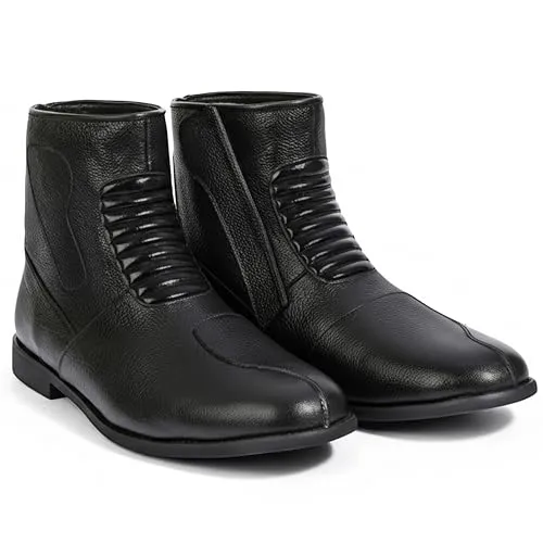 German Wear Motorradstiefel Herren Motorrad Biker Stiefel Motorradschuhe aus Glattleder - Freizeit & Bikers Trend stiefeletten Schwarz - 44 EU