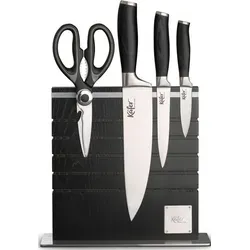 Käfer Profimesser-Set 5-teilig - Küchenmesser-Set mit 20 cm Kochmesser, 5 Zoll Allzweckmesser und ergonomischen Griffen aus Edelstahl und Pakkaholz für präzises Schneiden.