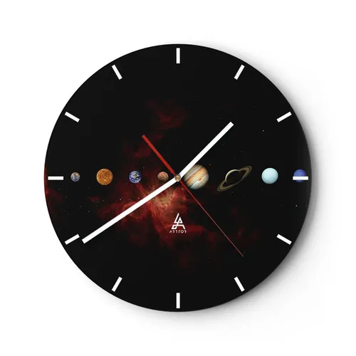 Modern Wanduhr 40x40cm Rund Analog Glasuhr Sonnensystem Planeten Kosmos Art Glas