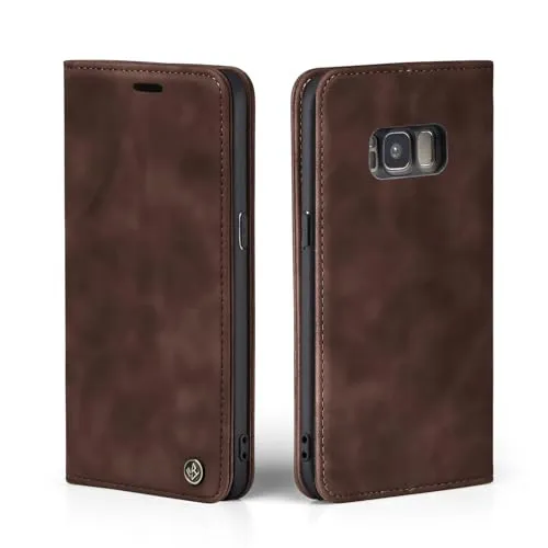 LBH Handyhülle für Samsung Galaxy S8 in Dunkelbraun mit Karten- und Geldfach Smartphone Hülle mit Standfunktion Flip Case Schutzhülle Magnetverschluss Vintage