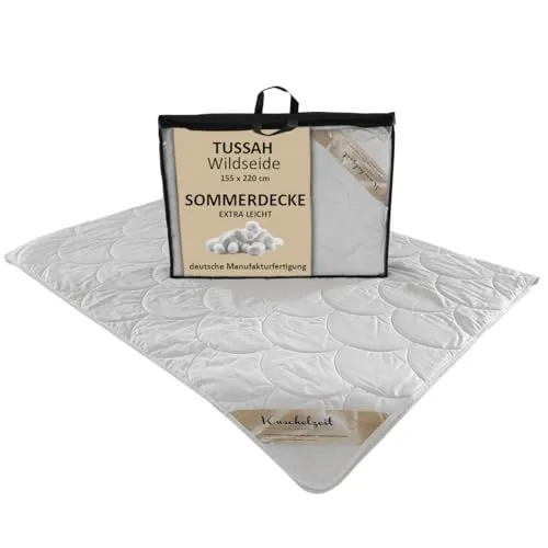 Tussah Sommerdecke aus 100% Seide, 155x220 cm - Leichte Bettdecke aus Tussah Wildseide, ideal für heiße Sommernächte. Bezug aus feinem Baumwollsatin für optimalen Komfort.