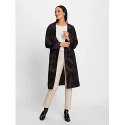 Strickjacke HEINE, Damen, Gr. 38, lila (schwarz, traube, gemustert), 73% Polyacryl, 22% Polyester, 5% Wolle, gemustert, mehrfarbig, Langarm, Strickjacken