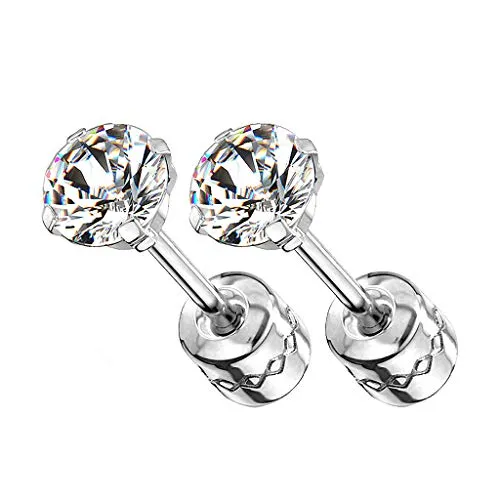 Mianova Doppel Ohrstecker Edelstahl Stecker mit Zirkonia Kristall Diamant Form Stein Ohrringe medizinisch rund klein Damen Herren Kinder Silber 3mm