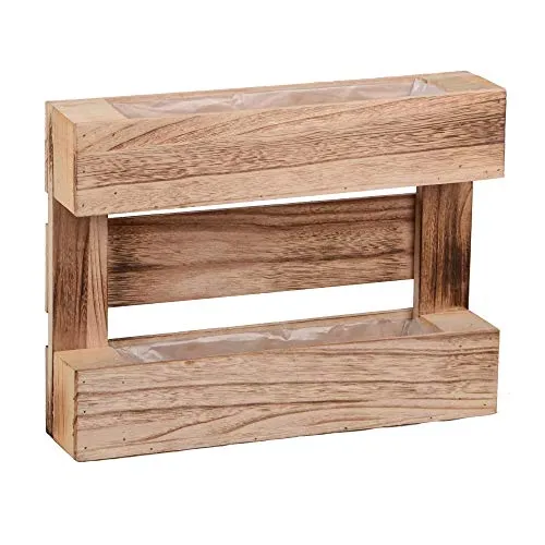 UNUS Pflanzkasten Outdoor Deko Paletten Design, 30,5 x 40 x 8,5 cm, Blumenkasten Balkon, Wanddeko Holz geflammt