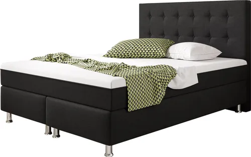 Boxspringbett Köln Plus 140x200 mit Topper in Schwarz - Betten: Boxspringbett Köln Plus mit integriertem Topper für optimalen Schlafkomfort und perfekte Körperanpassung dank 7 Zonen Taschenfederkernmatratze.