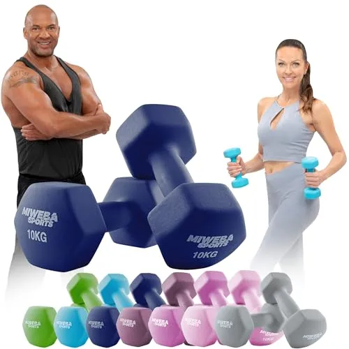 Miweba Sports Neopren Hantelset NKH100 - 2x10 kg - Hanteln mit rutschfestem Griff und Neopren-Beschichtung für sicheren Halt und Langlebigkeit. Ideal für Muskelaufbau und Functional Fitness, perfekt für Home-Gym und Studio.
