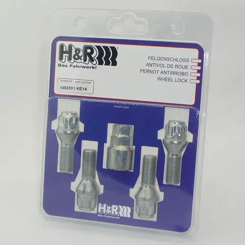 H&R Felgenschlösser Felgenschloss Satz M14x1,5x28mm Kegelbund 1452801KEY4|2