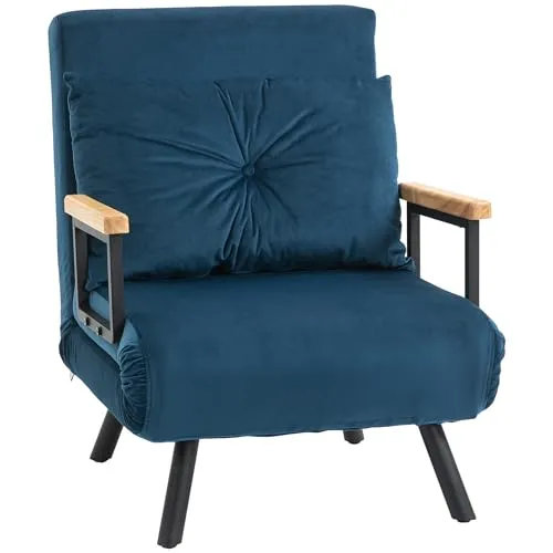 HOMCOM Sessel Gästebett mit Rückenkissen - Funktionssessel mit Bettfunktion, 5-fach verstellbar und ideal für Gästeübernachtungen, komfortabel gepolstert und in elegantem Blau.