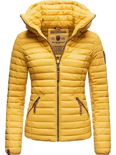 MARIKOO Damen Übergangsjacke Steppjacke mit abnembarer Kapuze Löwenbaby Gelb Gr. S