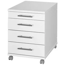 Möbelpartner Rollcontainer 0527, weiß mit 4 Schüben - Praktischer Rollcontainer aus Holz, ideal für Büro und Home Office. Mit 4 Schüben, 70% Teilauszug und 4 Leichtlaufrollen für optimale Mobilität. Made in Germany!