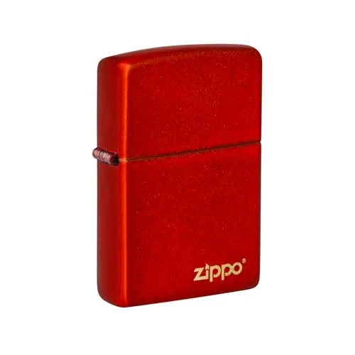 Zippo Taschenfeuerzeug mit mattem Logo, metallisches Rot 49475ZL - Feuerzeuge: Elegantes und langlebiges Design, ideal für Sammler und den täglichen Gebrauch.
