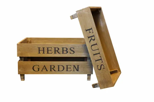 Myflair Möbel & Accessoires Kiste Fruit Herbs Garden (Set, 3) - Garten-Zubehör im Landhausstil: Charmantes Kisten-Set im Obstkisten-Design, stapelbar und vielseitig einsetzbar für Küche, Terrasse und Wohnräume.