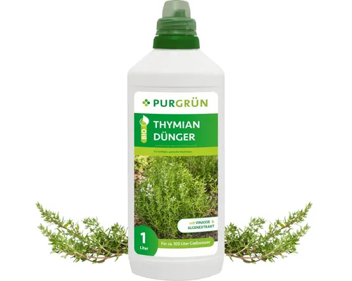 Purgrün Bio Thymian Dünger, 1 Liter - Gemüsedünger für kräftiges Wachstum von Thymian und Küchenkräutern, mit wertvollem Algenextrakt und chloridarm für gesunde Wurzeln.