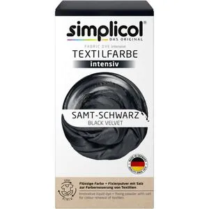 simplicol Textilfarbe intensiv, Samt-Schwarz - All-in-1 für Waschmaschine - Textilfarbe für Baumwolle, Viskose und Mischgewebe. Brillantes Samt-Schwarz, einfache Anwendung bei 40 °C in der Waschmaschine, ideal zum Neufärben und Auffrischen.