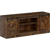 COSTWAY TV Schrank im Scheunenstil mit 2 Schiebetüren, 150 cm für bis 70" Fernseher - Rustikaler TV-Ständer mit Schiebetüren und 3 verstellbaren Regalen für individuelle Aufbewahrung. Ideal für Fernseher bis 70" und vielseitig einsetzbar im Wohnzimmer oder Schlafzimmer.