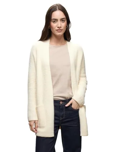 Street One Langer Federgarn Cardigan Soft Beige 38 - Elegante Strickjacke für Damen - Strickjacke in softem Beige, offen zu tragen mit langen Ärmeln und praktischen Taschen. Ideal für jeden Anlass und perfekt für die Übergangszeit.