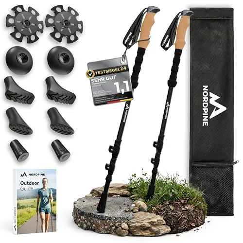 Teleskop Wanderstöcke aus Carbon oder Aluminium 65-135cm - Höhenverstellbare Nordic Walking Stöcke mit Korkgriff - Verstellbare Wanderstöcke (65-135 cm) für alle Körpergrößen, ideal für Damen, Herren und Kinder. Robuste Materialien und ergonomischer Korkgriff sorgen für angenehmen Halt und Langlebigkeit bei jedem Abenteuer.