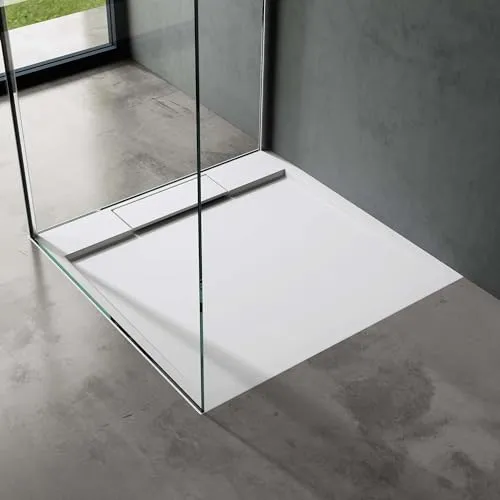 doporro Duschwanne Geoma04, quadratisch - Duschwanne aus Mineralguss, extraflach mit nur 4 cm Höhe, ideal für modernen Badkomfort und einfache Installation dank DIN-Anschlüssen.