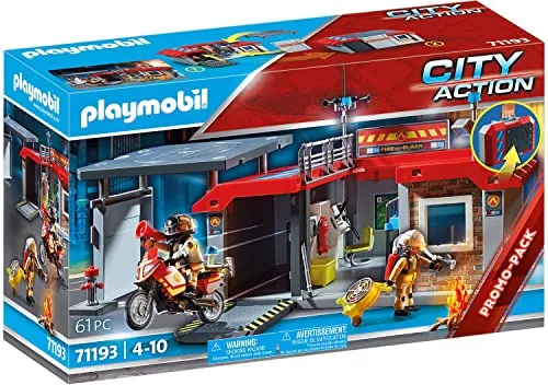 PLAYMOBIL City Action 71193 Mitnehm-Feuerwehrstation mit Motorrad - Robuste PLAYMOBIL Feuerwehrstation mit Motorrad und 61 Teilen für kreative Abenteuer. Ideal für unterwegs dank klappbarem Design und praktischem Griff. Hochwertige Verarbeitung für stundenlangen Spielspaß.