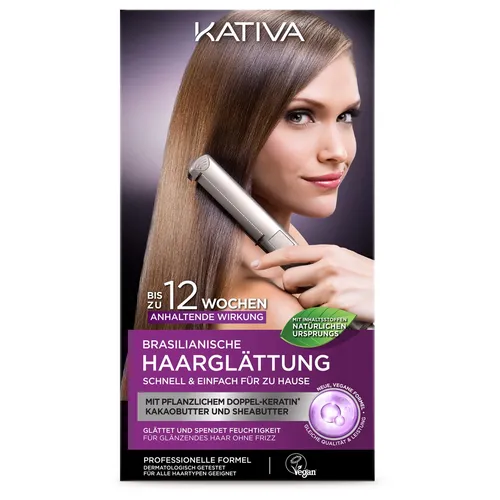 KATIVA Haarglättung Keratin Xpress - Haarpflege mit professionellem Ergebnis: Glättet das Haar bis zu 12 Wochen, reduziert Volumen und Frizz, während es gleichzeitig mit Feuchtigkeit versorgt und gestärkt wird.