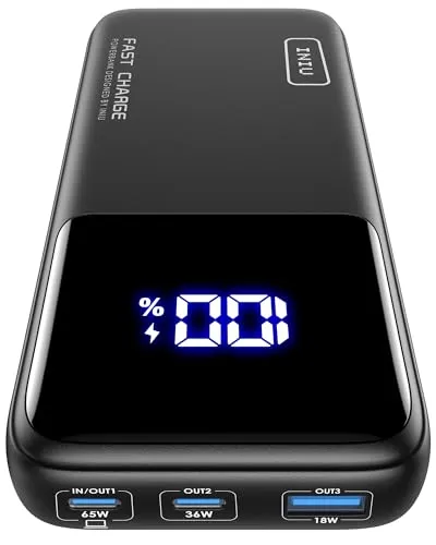 INIU Power Bank 20000mAh 65W – Klein aber Stark für Phone & Laptop - Externe Handyakkus mit ultraschneller 65W-Ladung, ideal für MacBook Pro und vielseitige Geräte. Integrierter Telefonständer für freihändiges Nutzen unterwegs.