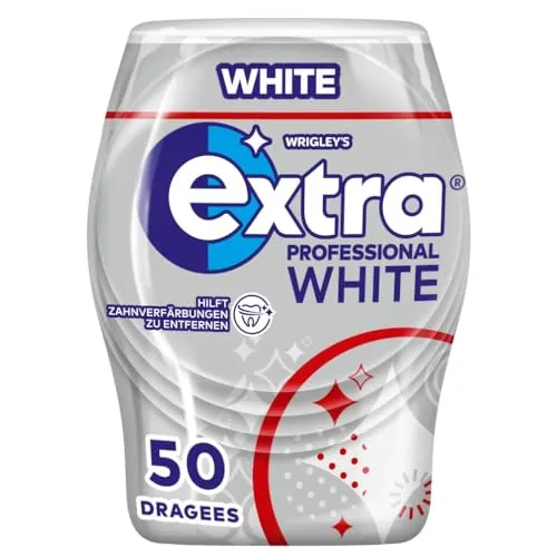 Extra Professional White Kaugummi, zuckerfrei, 50 Dragees - Zuckerfreier Kaugummi für frischen Atem mit Minz- und Mentholgeschmack. Die spezielle Formel mit Mikrogranulaten reinigt die Zähne und sorgt für strahlendes Lächeln.