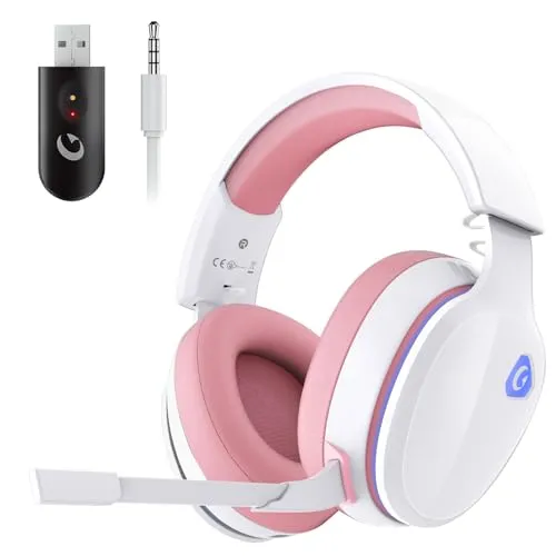 Gvyugke Gaming Headset Wireless - Pink Kabelloses Headset für PS5, PS4 und PC - PlayStation 5 Headsets mit abnehmbarem 3D-Stereomikrofon, 35-40 Stunden Akkulaufzeit und stabile Bluetooth 5.2 Verbindung für intensives Gaming-Erlebnis.