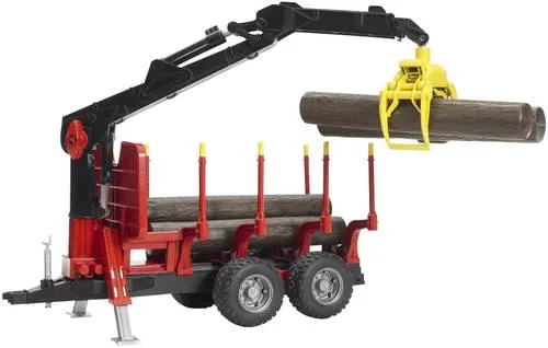 Bruder Landwirtschafts Modell Rückeanhänger mit Ladekran - Spielzeug Fahrzeuge, dreh- und schwenkbarer Ladekran für realistisches Be- und Entladen von Baumstämmen, ideal für kreative Spielwelten.