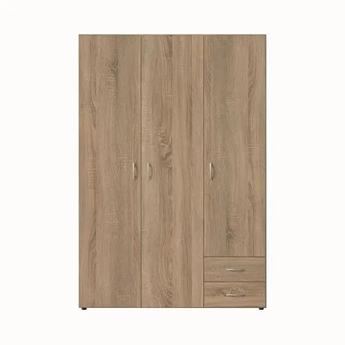 Stella Trading BASE Kleiderschrank - Zeitloser Drehtürenschrank in Eiche Sonoma Optik - Kleiderschränke mit viel Stauraum und klassischem Design für Ordnung im Schlafzimmer. Ideal für minimalistische Räume, leicht zu montieren und hergestellt in der EU.