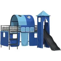 vidaXL Kinderloftbett Schwarz und Blau - Modernes Hochbett mit Rutsche - Stylisches Loftbett für Kinder mit durchdachten Details wie Rutsche und Vorhängen. Der robuste Metallrahmen sorgt für Sicherheit und Langlebigkeit, während das kreative Design den Raum zum Spielen und Entspannen verwandelt.