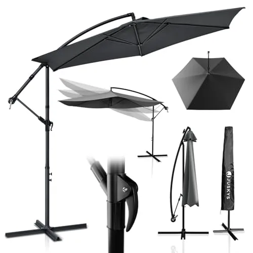 Juskys Ampelschirm Brazil 3 m - UV-Schutz & knickbar - Sonnenschirm mit 300 cm Durchmesser, Kurbelmechanismus und wasserabweisend. Ideal für Balkon, Terrasse oder Garten, schützt Sie vor UV-Strahlung und sorgt für angenehme Schattenplätze.