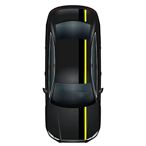 Rennstreifen Racing Stripes 5mx15cm und 10mx5cm Rallystreifen Viperstreifen für Fahrzeuge Auto Kfz Zubehör Tuning Streifen für Motorhaube Dach Heck (Schwarz Glanz/Schwefelgelb)