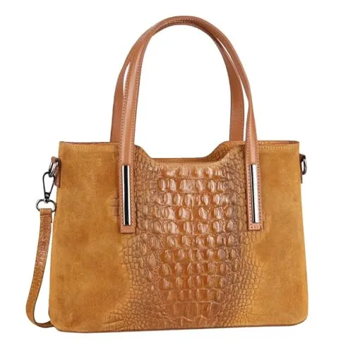 OBC Made IN Italy Damen Echt Leder Tasche mit Kroko-Prägung - Elegante Hobo Bag aus echtem italienischen Leder, ideal für Business und Freizeit. Mit abnehmbarem Schultergurt und gut durchdachtem Innenleben – der perfekte Begleiter für stilvolle Auftritte!