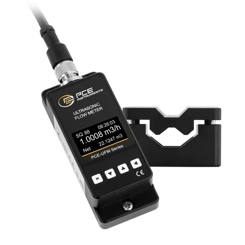 PCE Instruments Durchflussmesser PCE-UFM 8 - Spannungsprüfer für präzise Durchflussmessung von ±0,1 m/s bis ±5 m/s, ideal für Heizungs- und Kühlwassersysteme, kompakte Bauweise für schnelle Montage.