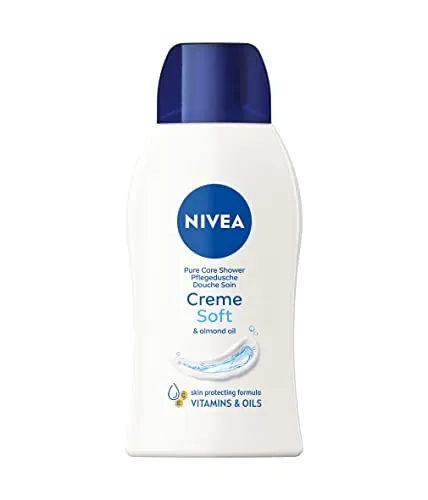 NIVEA Creme Soft Pflegedusche Mini (50 ml), Duschgel mit Vitaminen und wertvollen Ölen, feuchtigkeitsspendende und pH-hautneutrale Cremedusche mit mildem Duft
