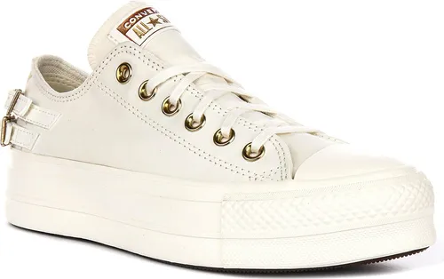 Converse Chuck Taylor All Star Lift Low A11866C in Weiß mit goldfarbenen Ösen – 3 UK - 35 EU - 5 US / White Gold
