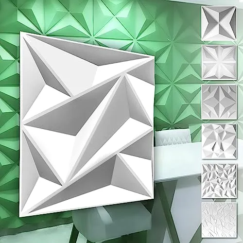 HEXIM 3D Wandpaneele, PVC Kunststoff weiß - Diamond Design Paneele 50x50cm Wandverkleidung (0.25QM HD137) Kinderzimmer Wand Ideen