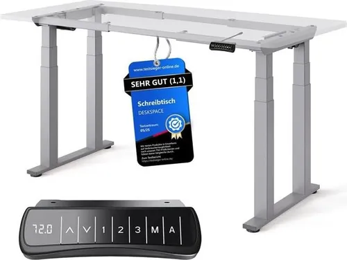 DESKSPACE Höhenverstellbarer Schreibtisch elektrisch – Leiser Dual-Motor für Komfort und Flexibilität (Grau Gestell) - Der DESKSPACE elektrisch höhenverstellbare Schreibtisch bietet maximale Stabilität und Flexibilität. Mit leisen Motoren und 3 programmierbaren Höhen ist er ideal für produktives Arbeiten in jedem Büro oder Homeoffice.