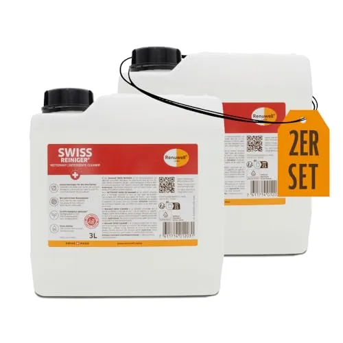 Renuwell Swiss Reiniger, 2x 3 Liter Kanister – Kraftvolle schonende Reinigung ohne Alkohol, entfernt Fett, Schmutz & Ablagerungen, für Holz, Kunststoff, Metall & Stein, Schweizer Qualität