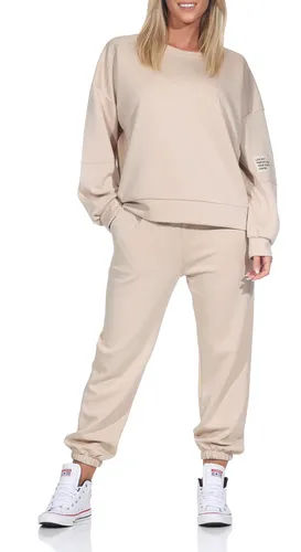 simaranda Damen Jogginganzug, Zweiteiler für Freizeit und Sport, Trainingsanzug, Hausanzug mit Hoodie und Hose 7065 (DE/NL/SE/PL, Numerisch, 36, 42, Regular, Regular, Beige)