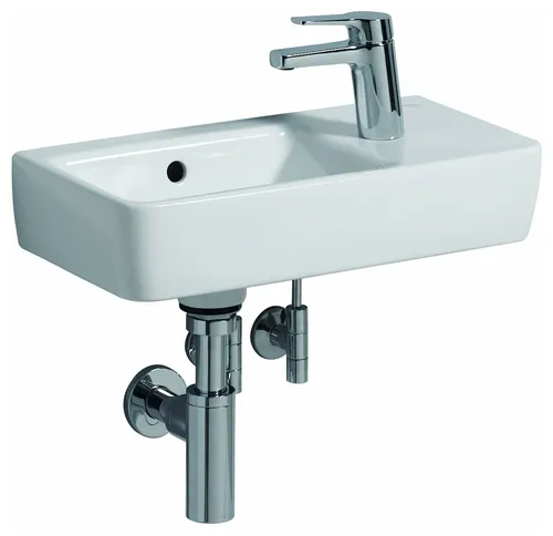 Geberit Handwaschbecken RENOVA COMPACT 5 - Waschbecken mit verkürzter Ausladung, ideal für kleine Bäder, unterbaufähig und pflegeleichte Oberfläche für einfachen Reinigungsaufwand.