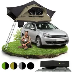 Juskys Autodachzelt Lago 120 x 210 cm - LED-Beleuchtung & Leiter - Schwarz / Khaki
